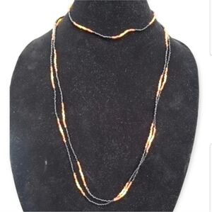 VINTAGE TWO PIECE HANDMADE NATIVE AMERICAN VIBRANT SEED BEAD  NECKLACE SET
